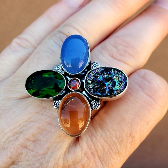 New Huge Multi Gemstone 925 Silver Statement Ring. - Picture 9 of 13